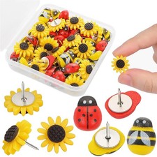 30 Pcs Bee Push Tacks Sunflower Push Pins Ladybug Thumb Tacks Cute Flower Pus...