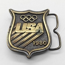 Vintage Bergamot Brass Works 1980 USA Olympics Metal Belt Buckle