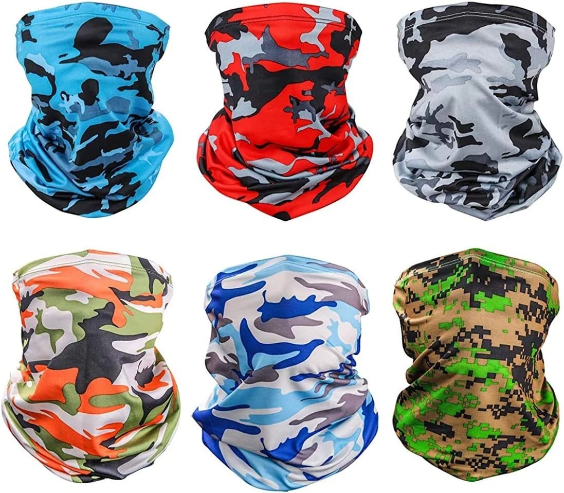 6 Pieces Sun UV Protection Face Mask Neck Gaiter Windproof Scarf Camouflage