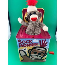 Schylling Sock Monkey Jack-in-the-Box Musical Wind Up Toy Metal Tin 2008 SMJB