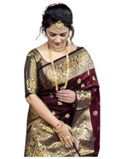 Women  s Pure Soft Lichi Silk Saree with Blouse Piece   Banarasi Zari Woven