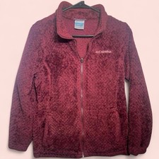 Youth Girl  s Columbia Full Zip Fleece Jacket Burgundy Size Large 14-16 EUC