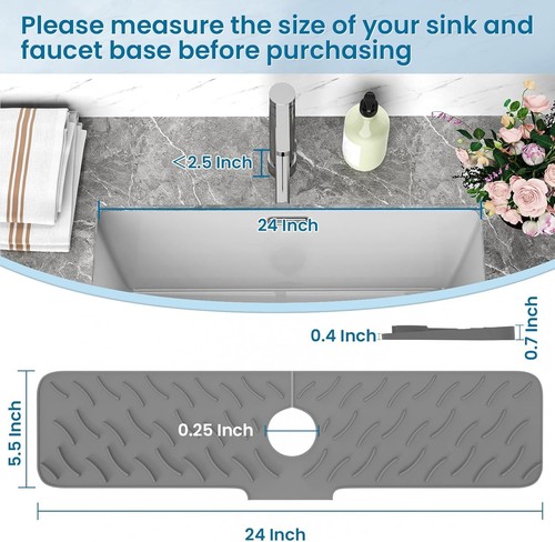 Silicone Faucet Mat Kitchen Sink Splash Guard Slip Drain Pad Drip Catcher Tray - Picture 6 of 10