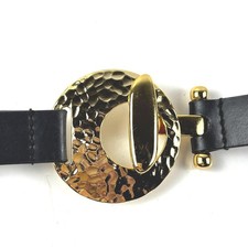 Chico's Leather Belt Womens M/L Black Hammered Gold Toggle Buckle 29-42 Inches