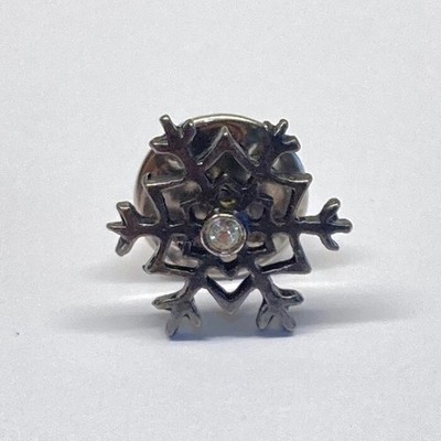 Vintage Snowflake With Rhinestone Dark Metal Silver Tone Pin