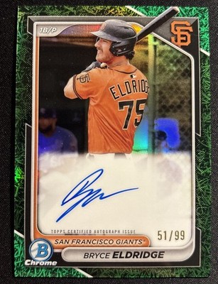 2024 Bowman Chrome Bryce Eldridge Auto /99 Grass Green Refractor Rookie Giants