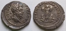 Septimius Severus AR Denarius AD 202 Trophy Captives RIC 185 Roman 3.45g coin