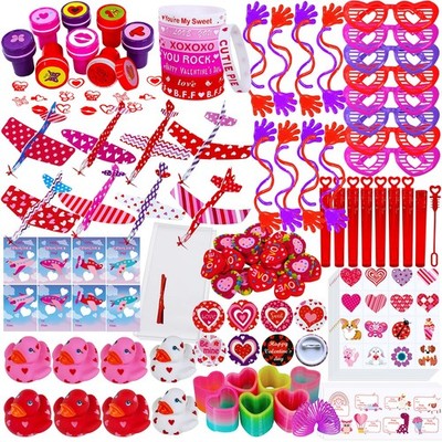 112 Pcs Valentine's Day Stationery Toy Assortment Set Valentine Goodie Bags S...