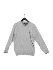 Tommy Hilfiger Men's Jumper M Grey Cotton with Polyester Crew Neck Pullover
