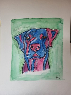 Labrador Retriever original pop art style watercolour painting A4 size signed
