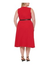 Calvin Klein Women's Plus Belted A Line Dress Red Size Plus