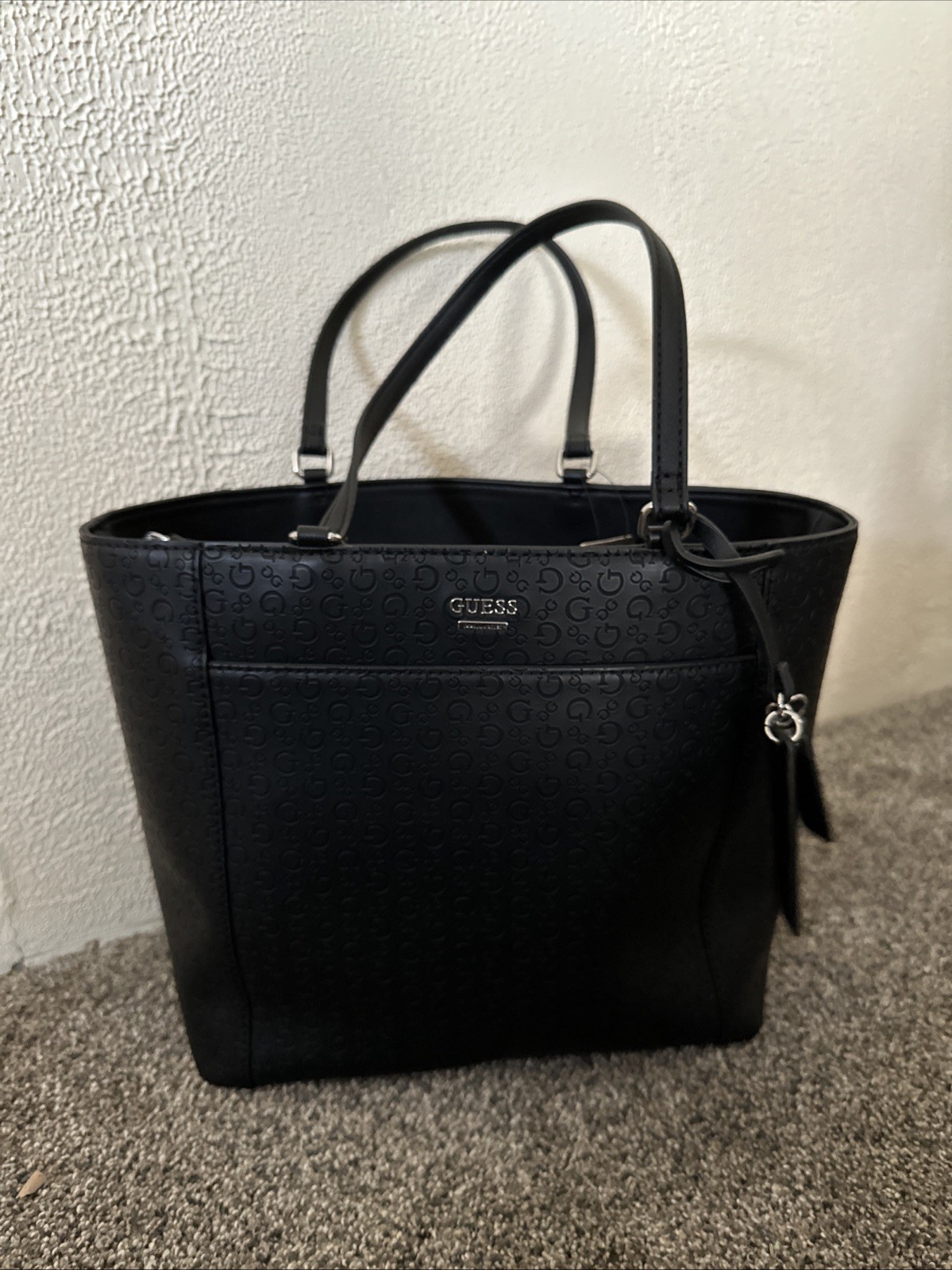 Guess Los Angeles Black Embossed Logo Tote Bag Shoulder Purse - New With Tags