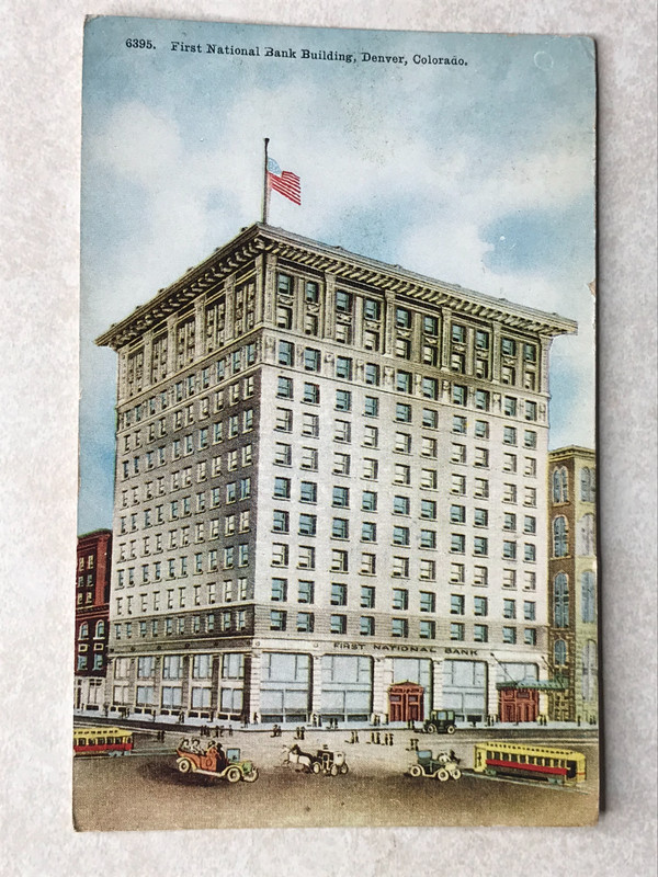 P719 Vintage Postcard First National Bank Building Artwork Denver Colorado CO