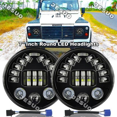 Pair 7'' inch Round LED Headlight High/Lo Beam Kit For Land Rover Defender 90 110