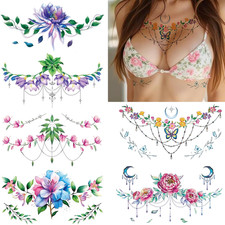 10 Sheets Large Watercolor Flower Temporary Tattoos for Women Chest Underboob Wa