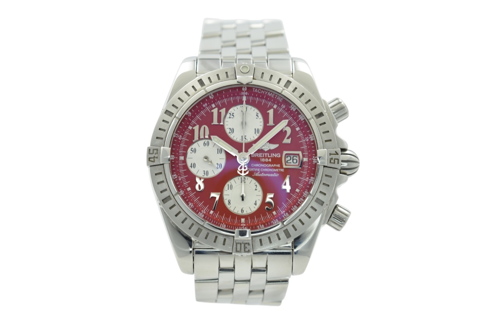 Breitling Chronomat Evolution 44mm a13356 red factory rare dial 2005 with B&P