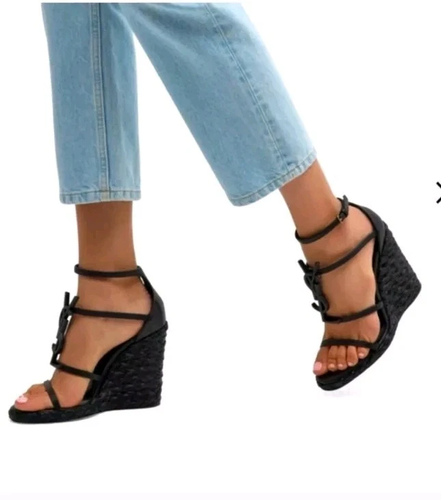 Yves Saint Laurent YSL Cassandra Cuñas Alpargatas Tacones En Negro Talla 42 Foto 2 de 4