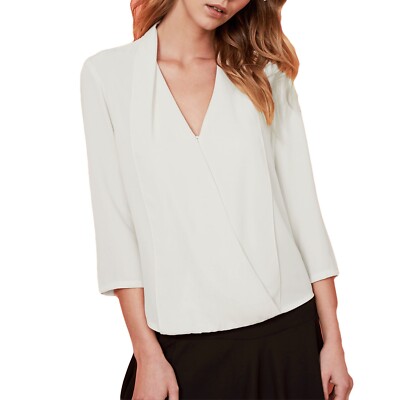Three Eighty Two Ivory 3/4 Sleeve Griffin Surplice Blouse NWT Medium