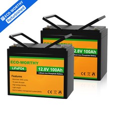 Eco-worthy 12v 100ah 2pack Lithium Battery Lifepo4 Certified Refurbished