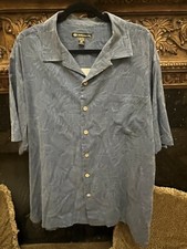 DUKE KAHANAMOKU COTTON/RAYON Bamboo HAWAIIAN SHIRT Logo All On Shirt Palms Blue