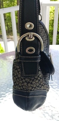バッグ COACH SOHO ONESHOULDERBAG BLACK F10926 Coach F10926 Vintage Soho Black Leather & Signature C Canvas