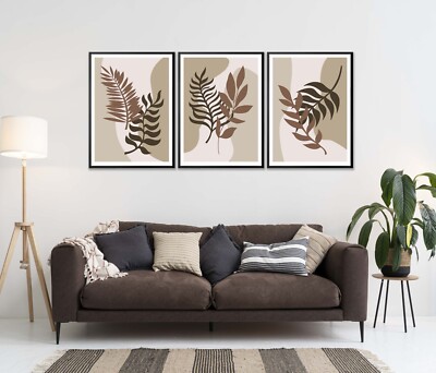 Brown Leaves Abstract Vector Set of 3 Poster Wall Art Prints Unframed QUALITY
