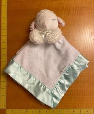 2004 Eden Aqua Satin Trim White Lamb Sheep Baby Security Blanket Lovey