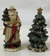 Vintage Pewter Novelino Miniature 2” Santa Off White Figurine And Christmas Tree