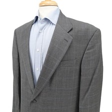 Lands End Dark Gray Plaid Check 100 Wool Blazer Sport Coat Jacket Mens 44R