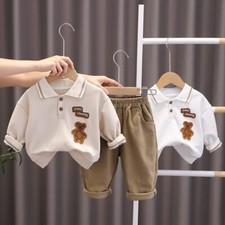 Autumn Boys Clothing Sets Cartoon Bear Pullover Tops Pants 2Pcs Children Cotton