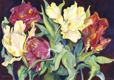 Ceramic Backsplash Tile Mural Floral Flower - Red and Yellow Parrot Tulips