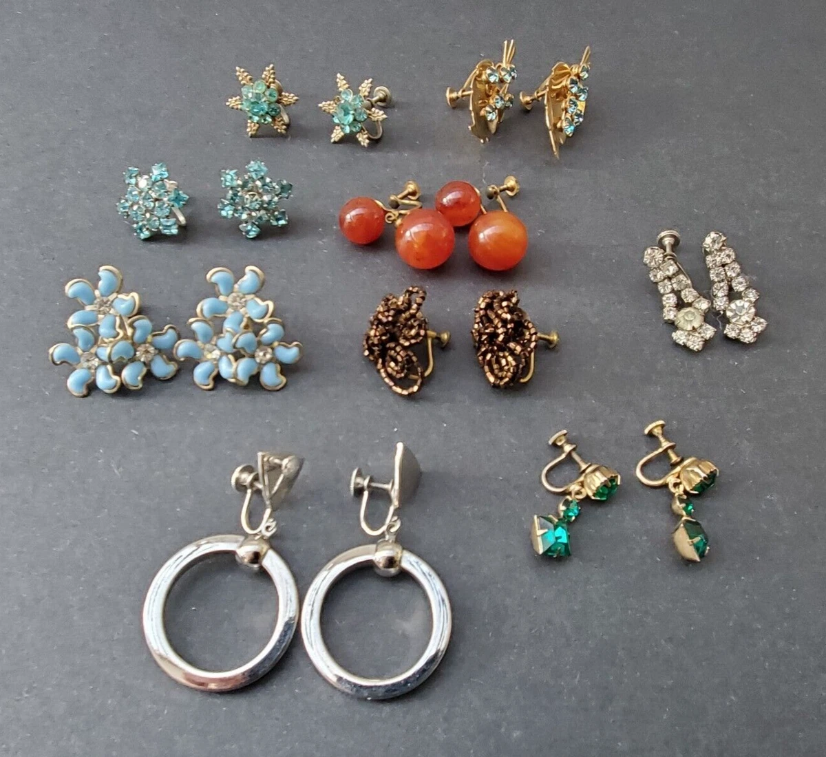Vintage Costume Jewelry Screwback Earrings Lot Of 9 Sets Unmarked