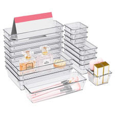 25-Piece Plastic Storage Box Set for Organizing Drawers Fridge Makeup Dividers