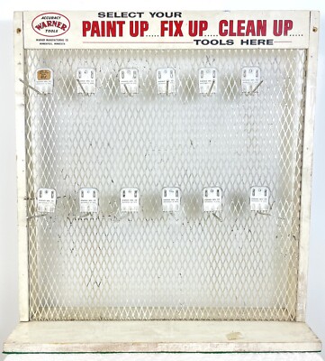 VINTAGE WARNER TOOLS DISPLAY RACK ADJUSTABLE PEG HANG HARDWARE STORE ADVERTISING