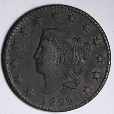 1822 Coronet Head Large Cent VF+/XF E114 KCEM