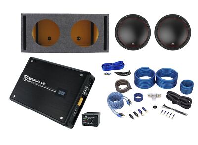 (2) MTX 5512-44 12'' 1600w Car Subwoofers+Sealed Sub Box+Mono Amplifier+Amp Kit