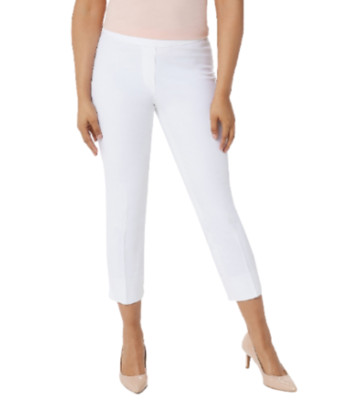 Dennis Basso Bi-Stretch Pull-On Crop Pants with Side Slits White Plus 20 A351953