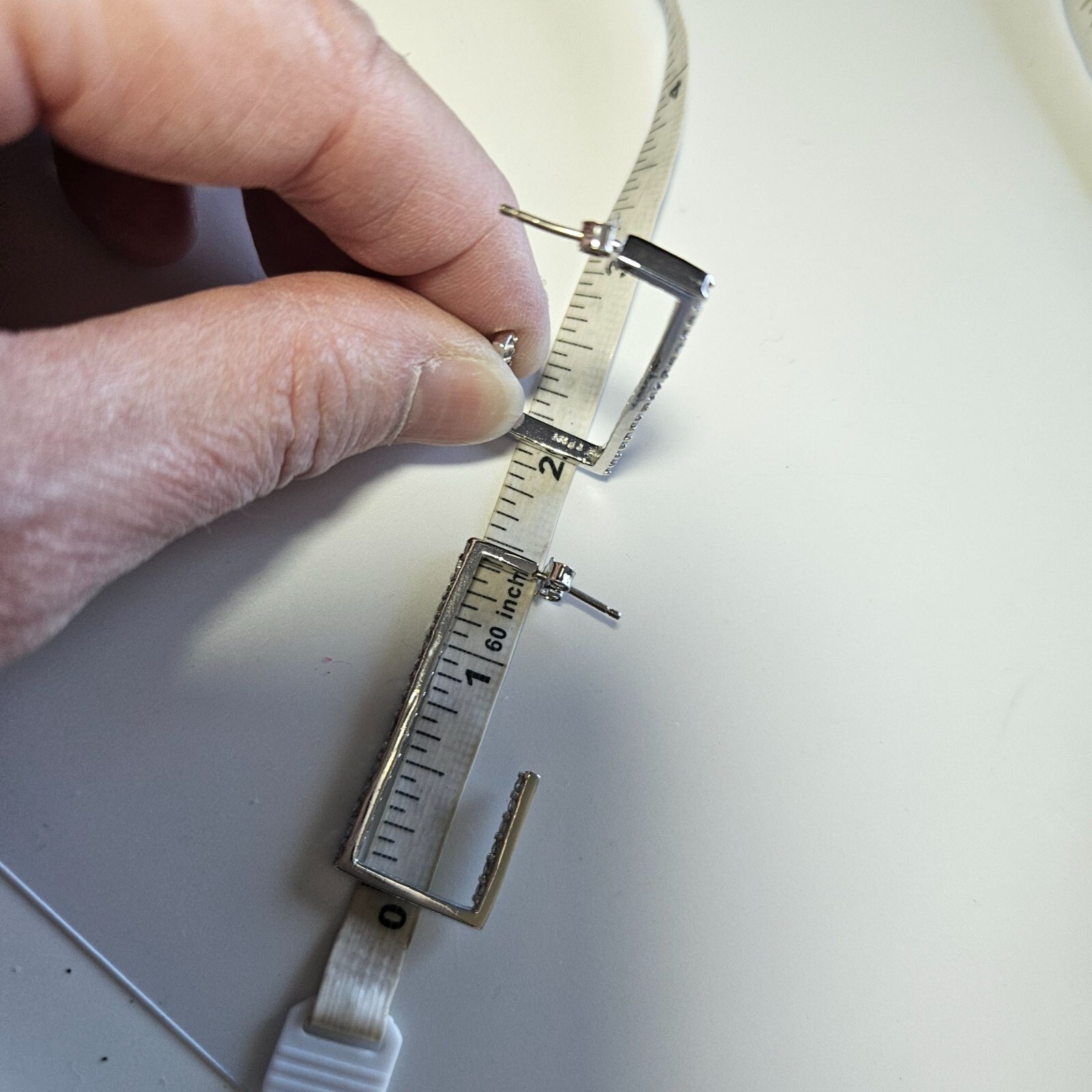 Sterling Silver Rectangular Hoop Clear Rhinestone… - image 6