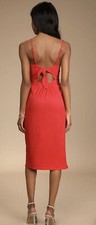Lulus Tie Back Faux Wrap Textured Midi Party Holiday Dress Bright Red XS