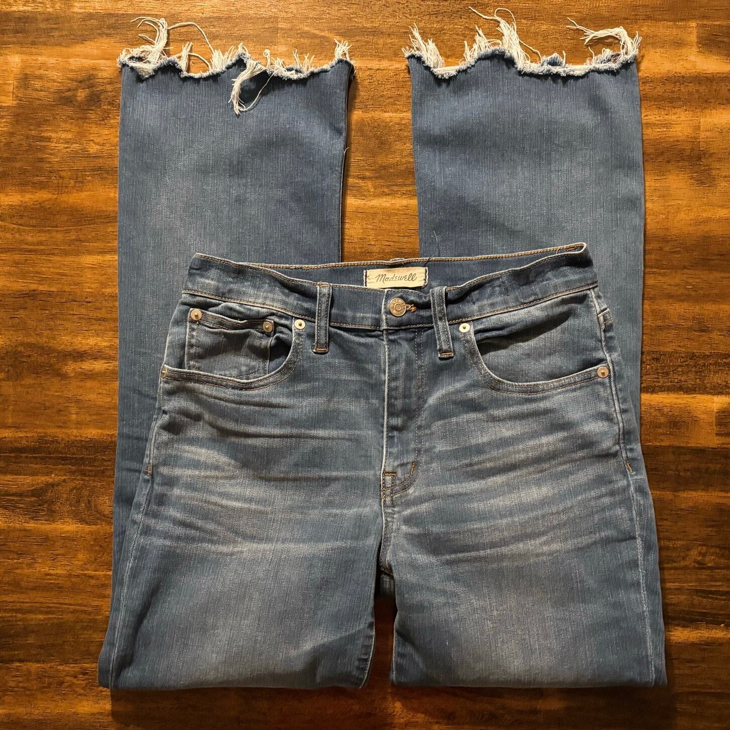 Madewell Womens Cali Demi Boot Inset Flare Jeans 27x28 Blue Raw Hem Denim