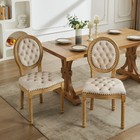 2 Set Velvet Dining Chairs French Country Round Back Side Chairs Wood Legs Beige