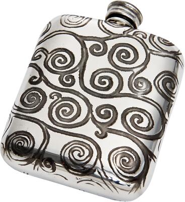 Taschen Flachmann 4oz in Zinn geprägt mit Lebensbaum Muster polierte Schraube