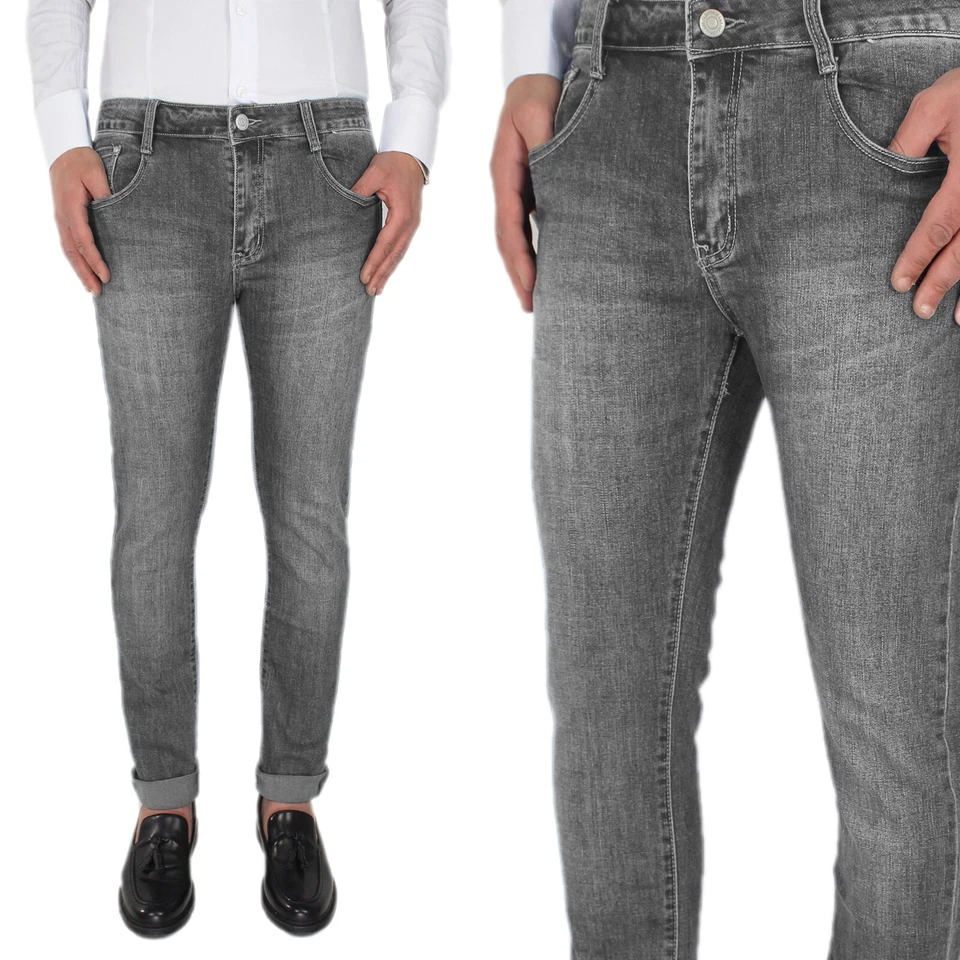 Jeans Uomo Cotone Invernale Pantaloni Casual 5 Tasche Elasticizzato VEQUE - Immagine 4 di 4