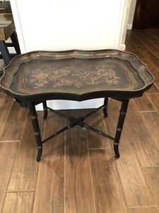 Vintage Chinoiserie Black Bombay Tray Table