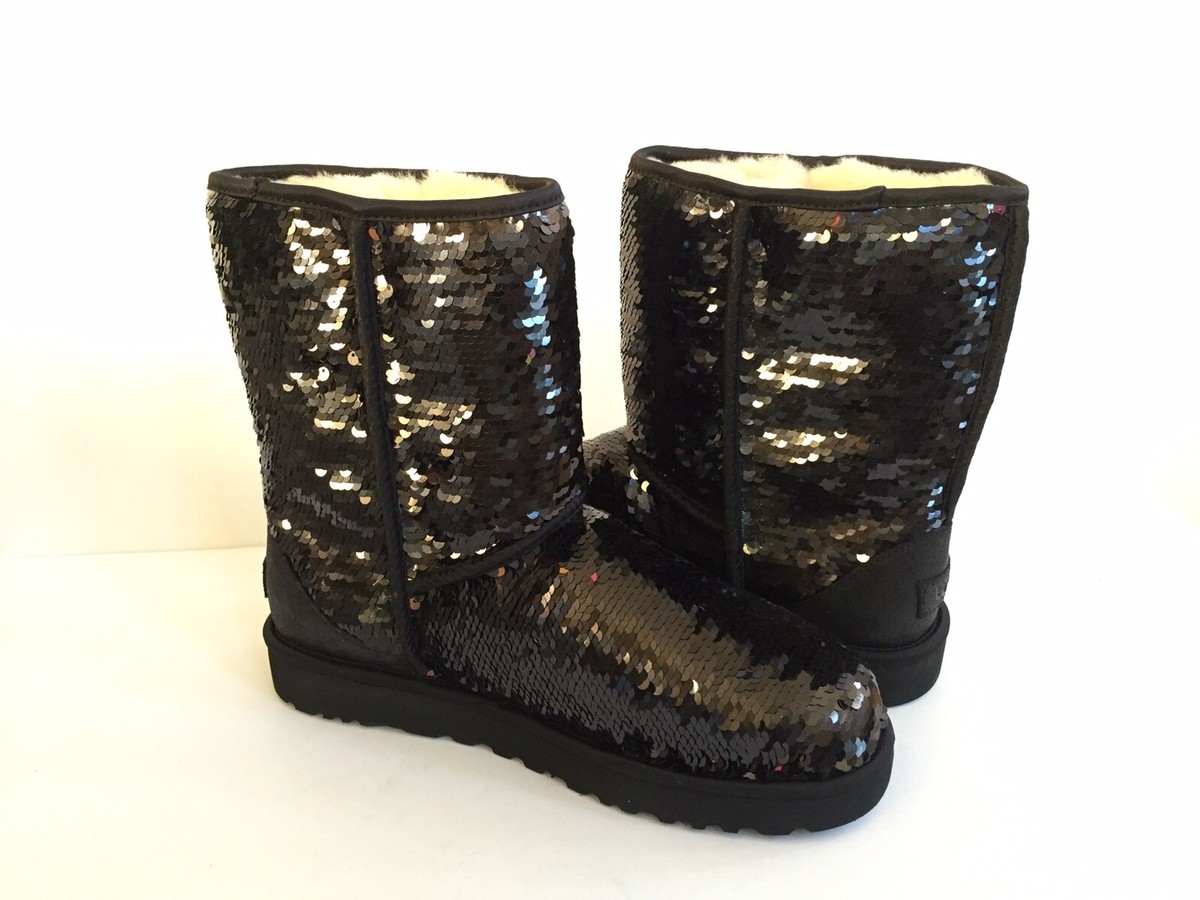 UGG CLASSIC SHORT SEQUIN SPARKLES MULTI COLOR BLACK BOOTS US