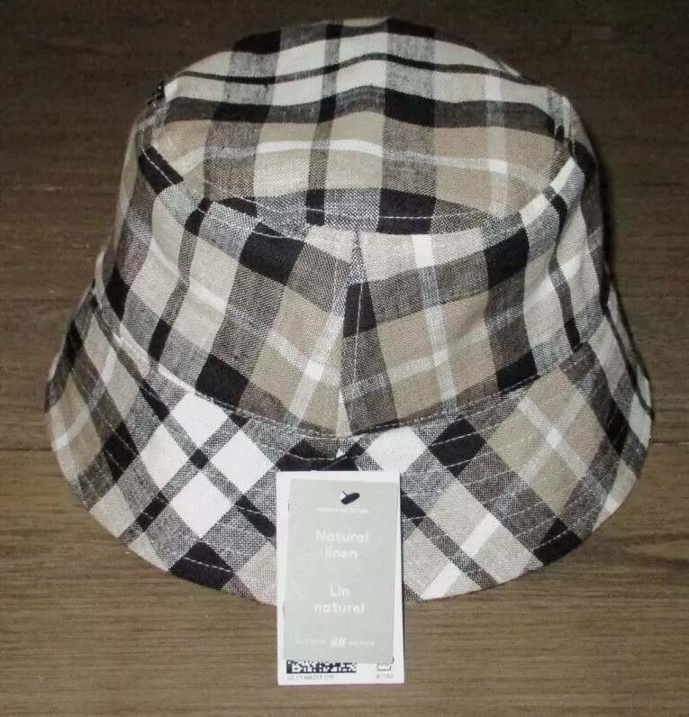 MENS H&M CHECK PLAID LINEN BUCKET HAT SIZE M