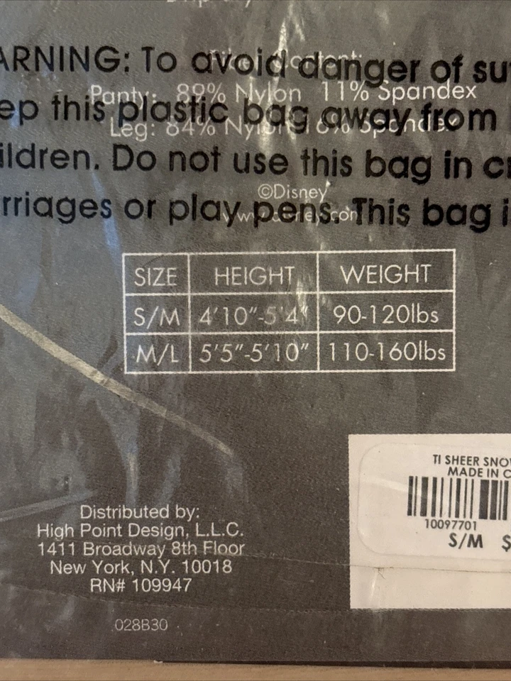 Medias transparentes Blancanieves Disney para mujer talla S/M NUEVAS/Selladas Foto 3 de 4