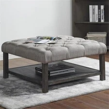Pemberly Row Wood Ottoman in Antique Washed Gray and Light Gray