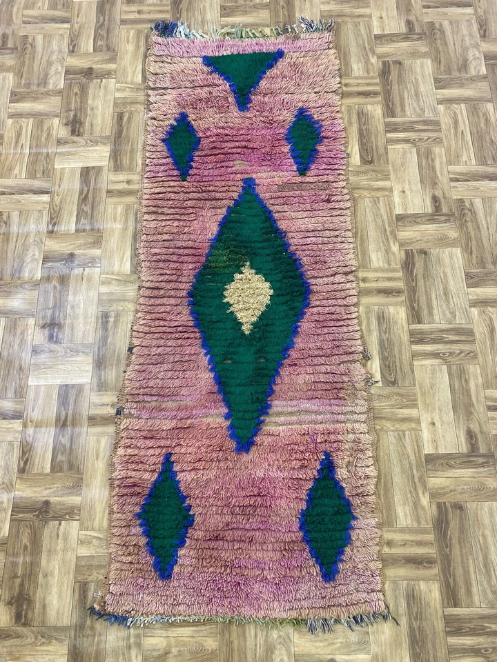 Vintage Traditionnel Runner Rug  Berber Soft Wool Area Shaggy Bedroom Rug 3x8 ft - Image 2 of 4