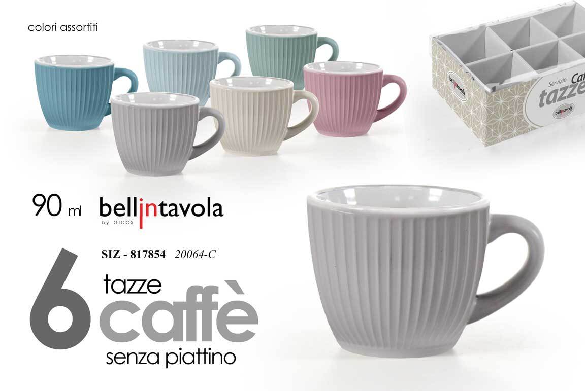 SET 6 TAZZINE Caffè TAZZA CLASSICO MODERNO SERVIZIO COLORI CONFETTO 90 ML